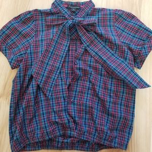 Chic Colorful plaid bow tie blouse